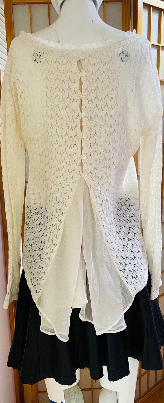 80s Cream Crochet Chiffon Knit Sweater Open Weave… - image 8