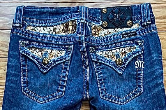 Y2K Miss Me Jeans Sparkly Gold Sequin Embellishments Vintage