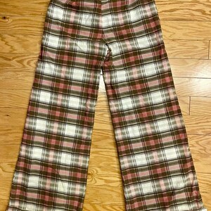 vintage plaid seersucker pants / 1970s pastel Wrangler jeans / wide leg cuffed trousers