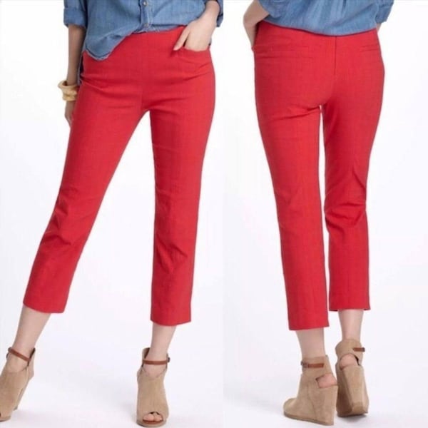 NWT Candy Apple Red Corey Lynn Calter Cropped Nella Trousers Capris / Pedal Pushers / Cigarette Pants Anthropologie New With Tag Size 4