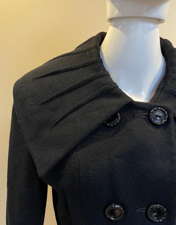 1940s 1950s Shawl Collar Black Wool Double Breast… - image 1