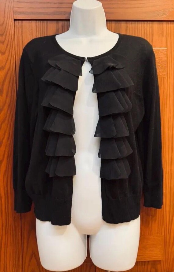 Waterfall Ruffles Panel Beautiful Black Cardigan … - image 2