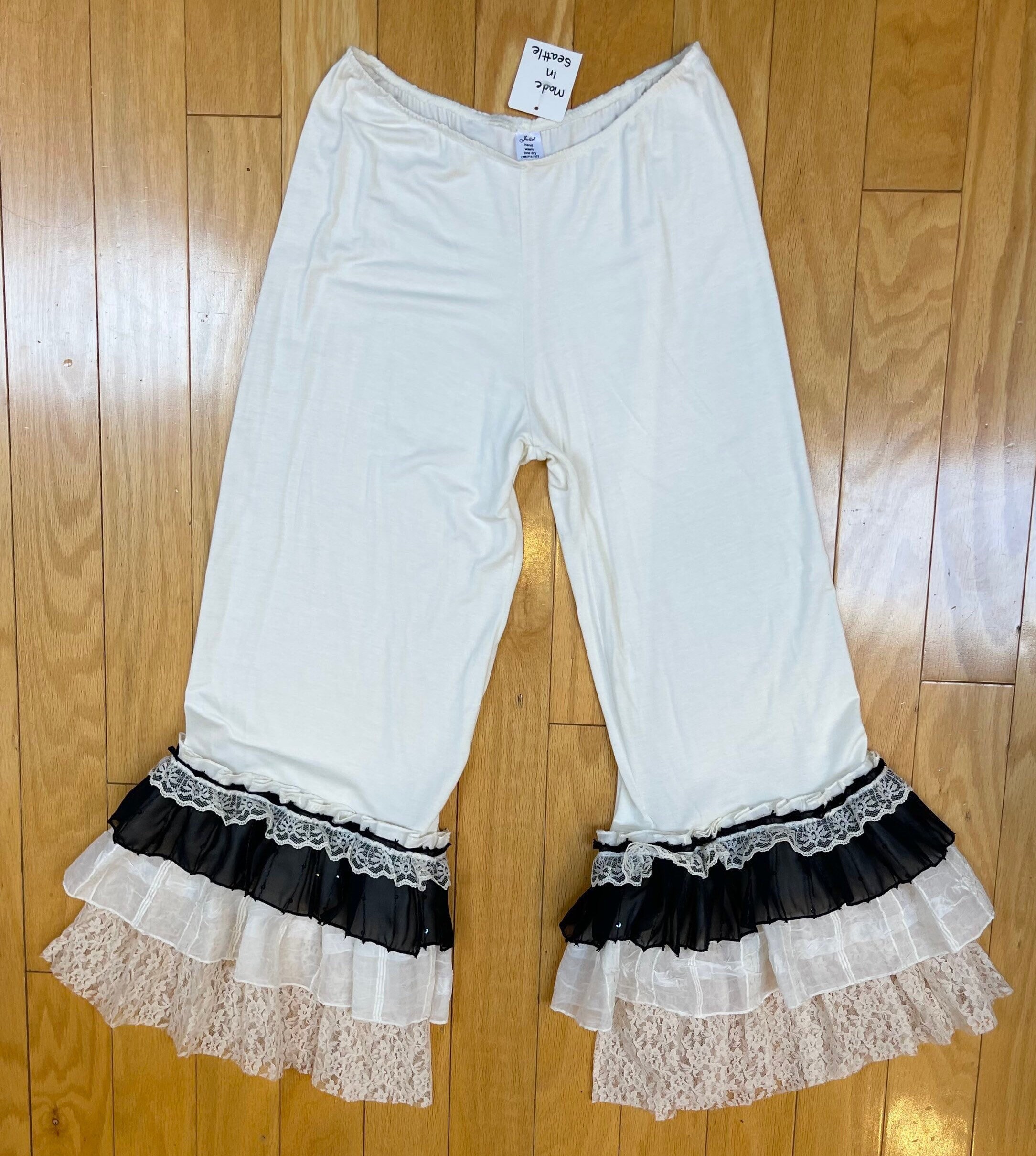 【binary01】Lace Chiffon Frill Layered Pants ★2color Women's Summer Lace Pants Irregular Ruffle Sheer Lace Floral