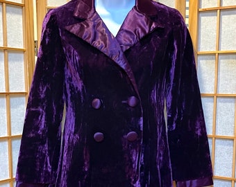 1960s Violet Purple Velvet & Satin Jacket / Coat / Blazer Jimi Hendrix Glam Rock Psychedelic Crushed Velvet Stagewear Royal Purple