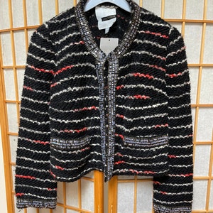 Alpacka, ull och akryl Tracy Reese för Anthropologie NWT Ny med etiketter Svart boucléstickad kavaj Glittriga paljetter Kavaj i Coco Chanel-stil bild 6