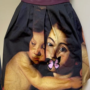 Mother & Child Skirt 1990s Retro Alt Vintage Harajuku Mini Bubble Skirt Art Fabric Clubwear Mom Gift Art Lover Gift Madonna + Baby Jesus