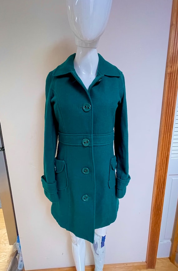 1970s Wool Emerald Green Wool Campus Coat / Car Co