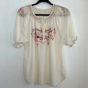 1930s 1940s Hungarian Embroidered Peasant Blouse Semi Sheer Peasant Folk Blouse Boho Farm Maiden Penny Lane Rustic Style Size Large image 1