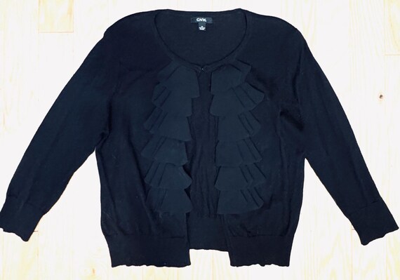 Waterfall Ruffles Panel Beautiful Black Cardigan … - image 6
