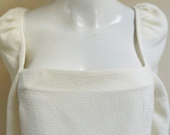 1990s Cream Tunic Pullover Top New With Tags Deep Square Neckline Front & Back Puff Shoulders Balloon Sleeves Cottagecore Victorian Style