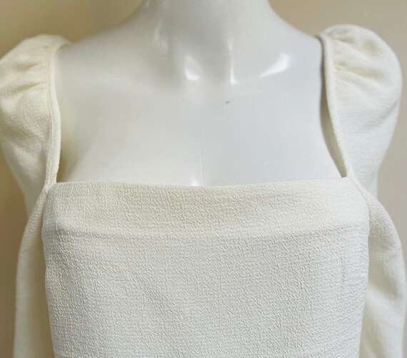 1990s Cream Tunic Pullover Top New With Tags Deep Square Neckline Front & Back Puff Shoulders Balloon Sleeves Cottagecore Victorian Style