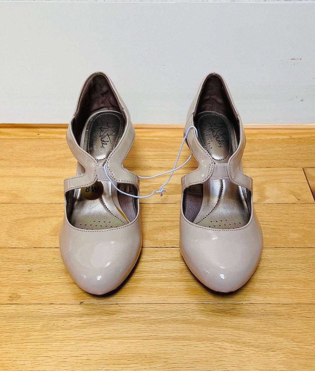 NWOT Glossy Patent Pleather Champagne Color Mary Jane Pumps