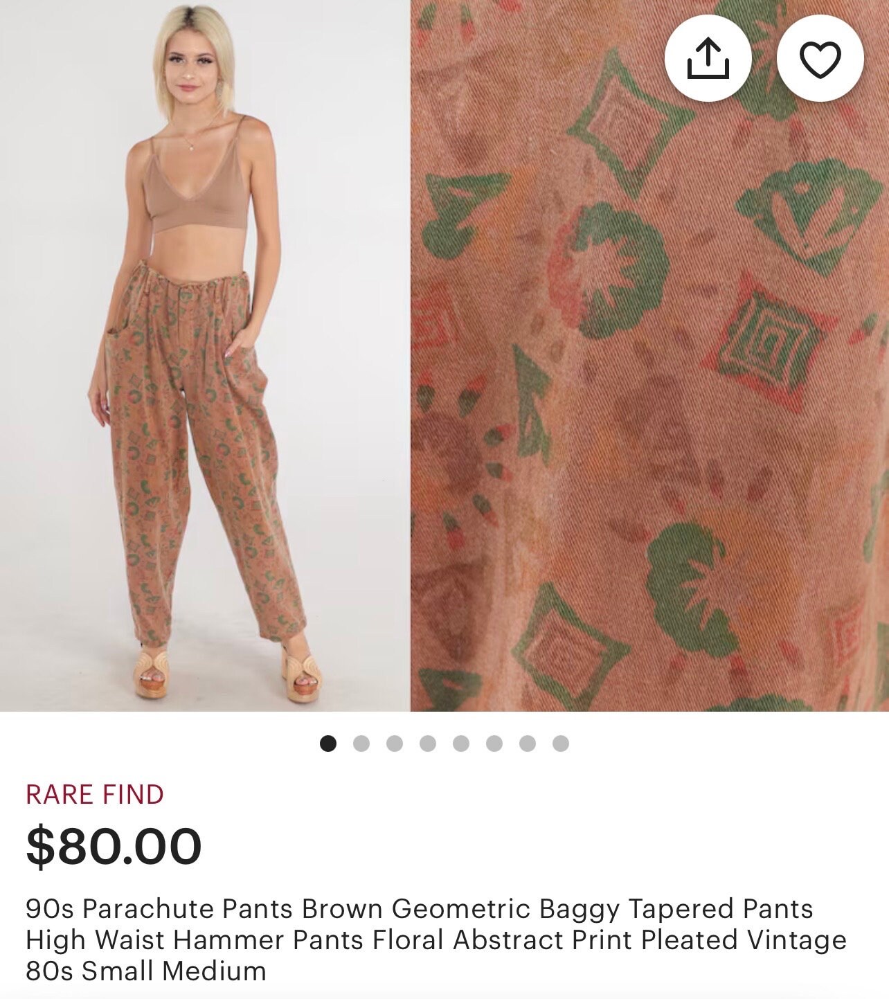 NWT Deadstock 80s Style Tiny Floral Print Genie Harem Hammer