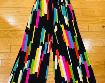 Conjunto de pantalón y cinturón multicolor de los años 60 / Pantalón con bufanda larga a juego - Cinturón / Pantalones anchos estilo bohemio chic y moderno, pantalones palazzo