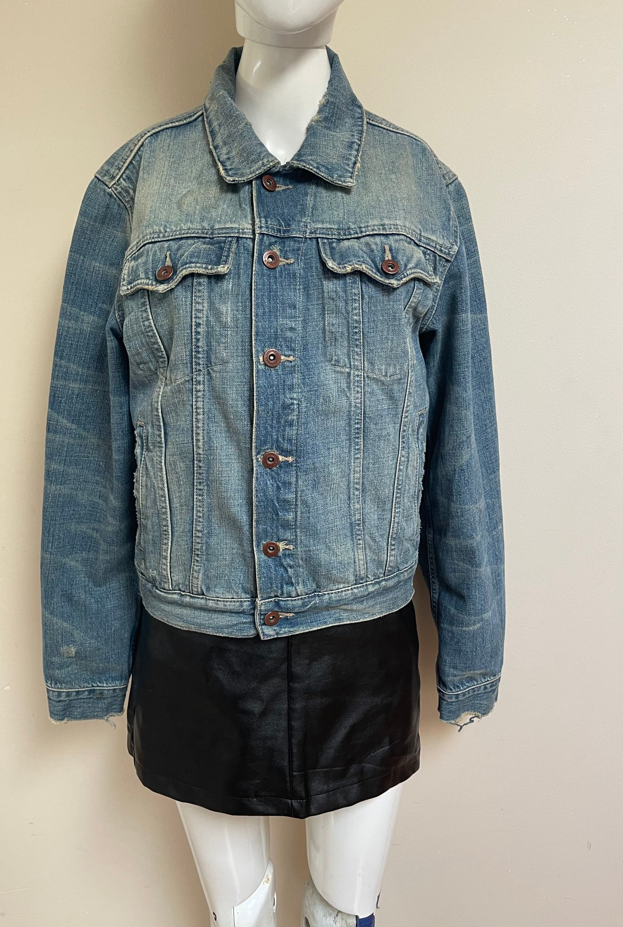 80s Distressed X2 Denim Jean Jacket Faded Wash Broken in