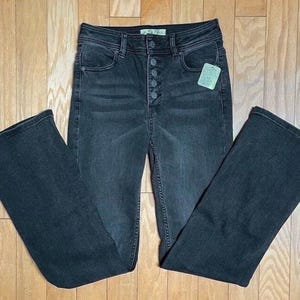 NWT Free People Faded Black Bootcut Jeans High Waist Never Worn New W/Tag We The Free Line Jeans Button Fly Whiskered Wash 27” x 31” 27”x31” image 1