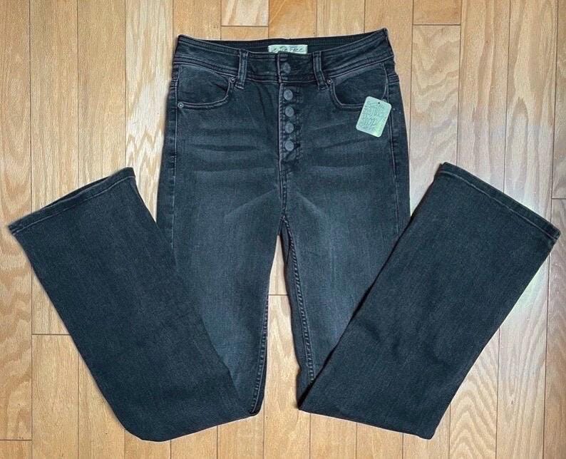 NWT Free People Faded Black Bootcut Jeans High Waist Never Worn New W/Tag We The Free Line Jeans Button Fly Whiskered Wash 27” x 31” 27”x31” image 1