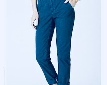 Pantalones chinos azul verdoso de algodón cepillado, tiro medio, color único, marca Pilco & the Letterpress (Anthropologie), talla 26