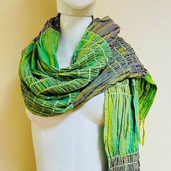 Celery Green Sparkly Metallic Thread Fringed Cotton Scarf Bohemian Hippie Chic Penny Lane Party Wrap Festival Wrap Boho Scarf