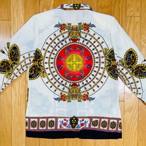 90s Baroque All Over Print Barocco Print Shirt Back Medallion Shirt Satiny Fabric Saturated Colors European Baroque Miami Floral
