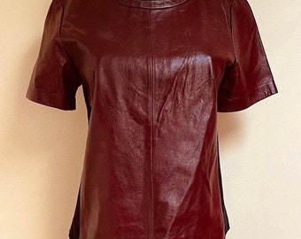 Burgundy-Brown Leather Top Y2K Colorblock Burgundy-Brown & Black Top Halogen Brand Top