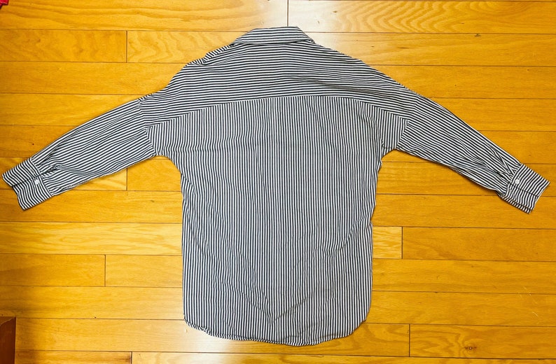 Y2K Striped Shirt Embroidered Cranes Blue & White Stripes Base