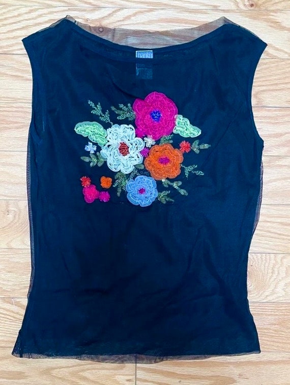 Gorgeous Netting Blouse Black With Front Floral E… - image 5