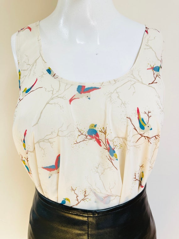 1990s Floaty Birds & Floral Print Sleeveless Tiere