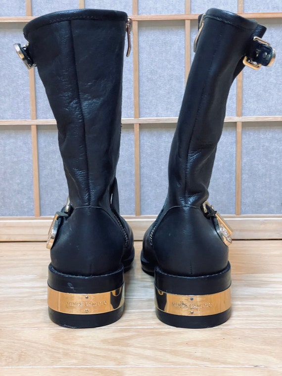BWOB Black & Gold Moto Boots Black Leather Shiny … - image 7
