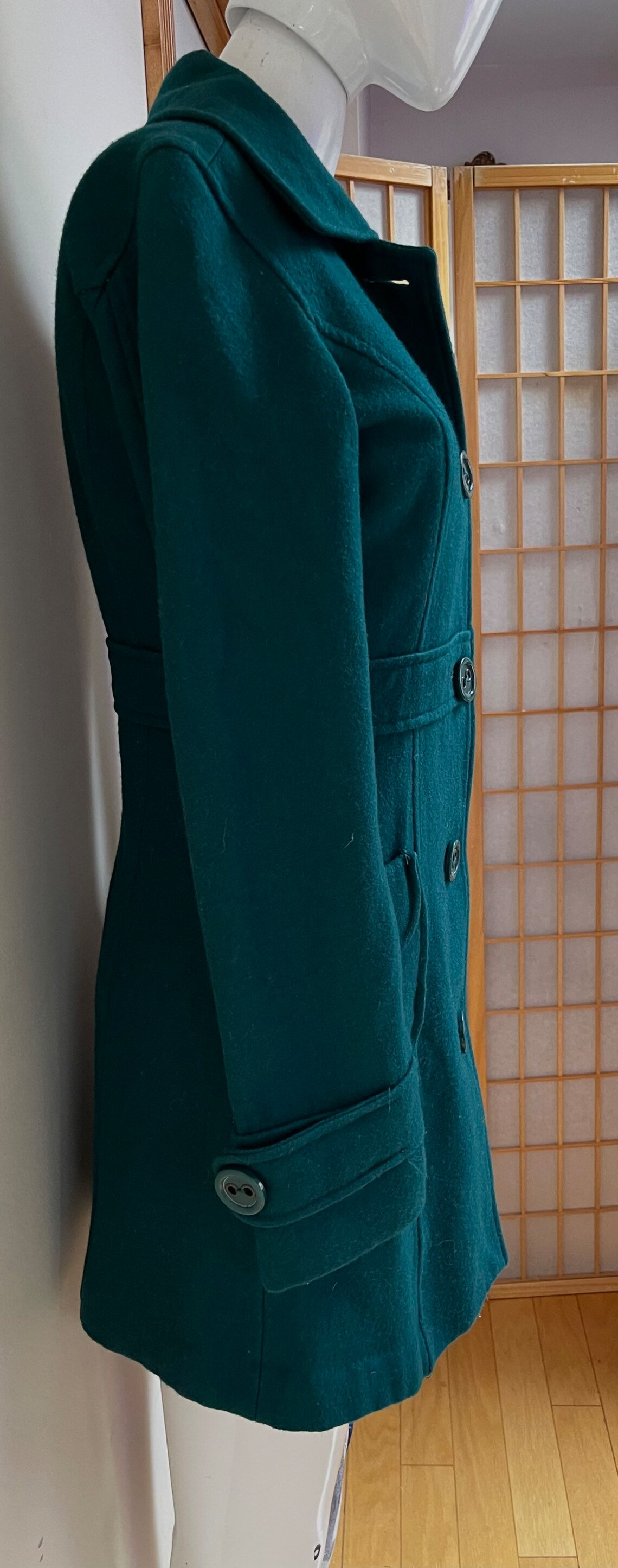 Emerald Jacket 1970s Wool Emerald Green Wool Campus Coat / Car Coat / Pea Coat ...