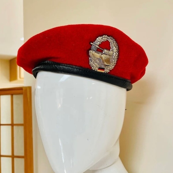 Vintage German BAMBERGER 1979 EULAN BAVER Red Beret Military Wool Hat Cap
