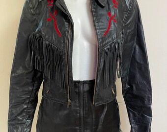 1970s Black Leather Jacket Fringe Biker Country Western 1970s Black Leather Jacket Fringe Biker Country Western