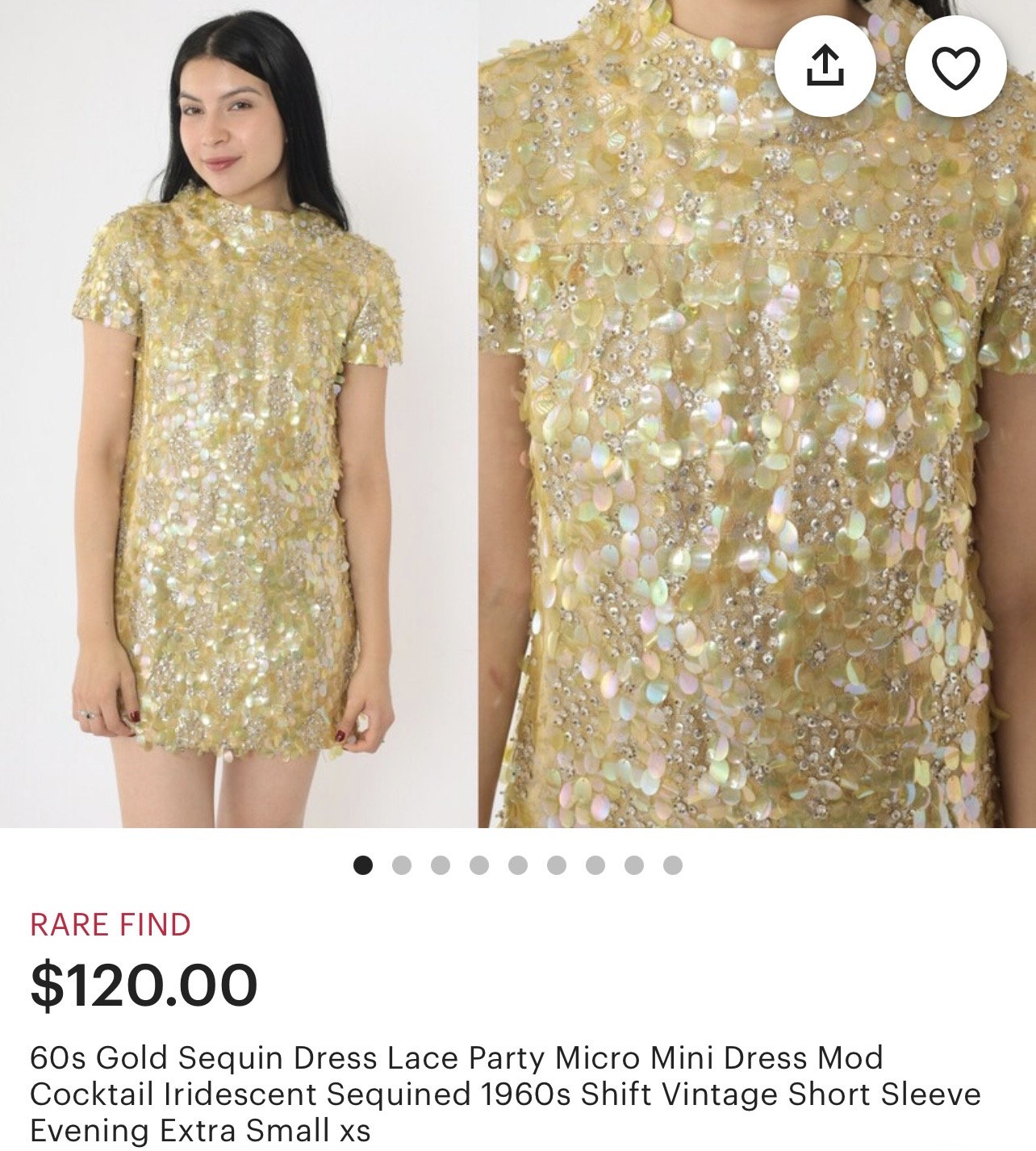 70s Super Sparkly Slip Dress Stretchy Gold Sequins & Embroidery Mini ...