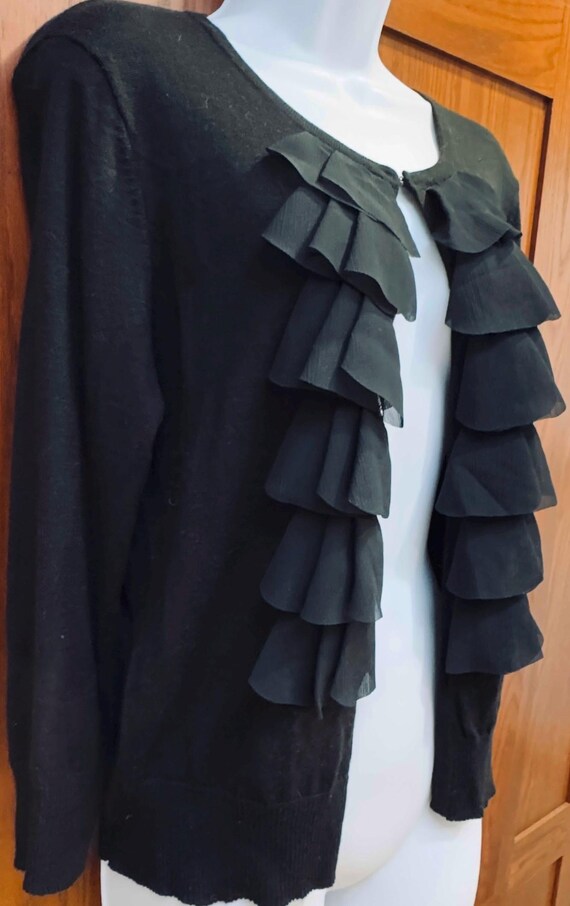 Waterfall Ruffles Panel Beautiful Black Cardigan … - image 3