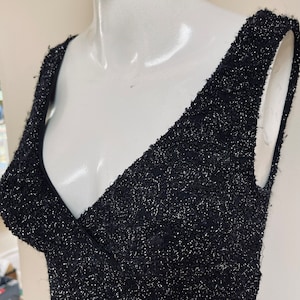 70s Silver Sparkly Wiggle Dress Metallic Thread Vintage 60s / 70s Party Dress Deep Plunge V Retro Cocktail Dress Marilyn Monroe Style