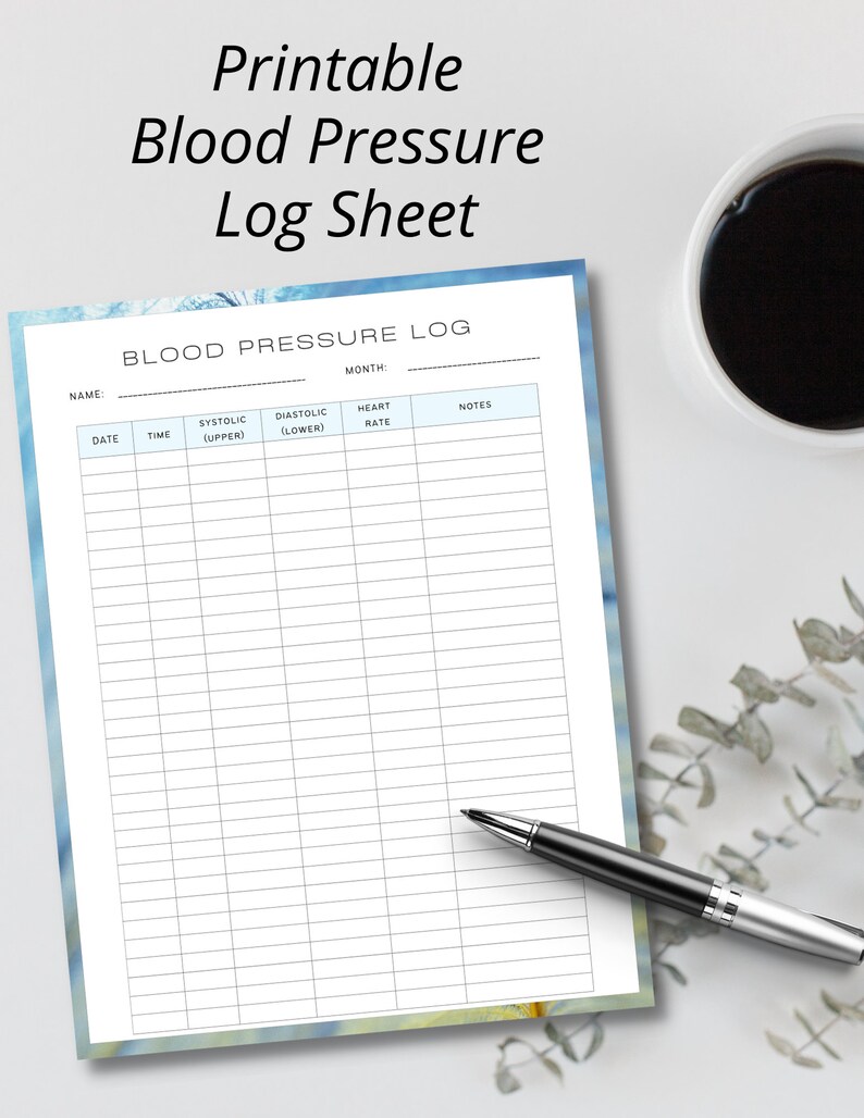 Printable Blood Pressure Log Daily &amp; Monthly Blood (Instant Download ...