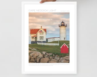 Nubble Lighthouse Framed Print/Travel Poster, Cape Neddick, York, Maine
