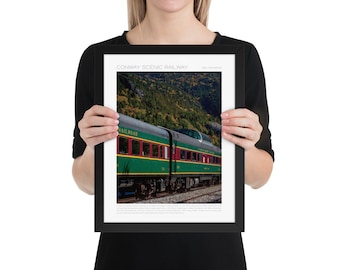 Conway Scenic Railway Train Cars Impresión/Póster enmarcado, Mountain Railroad, Crawford Notch, White Mountains, New Hampshire