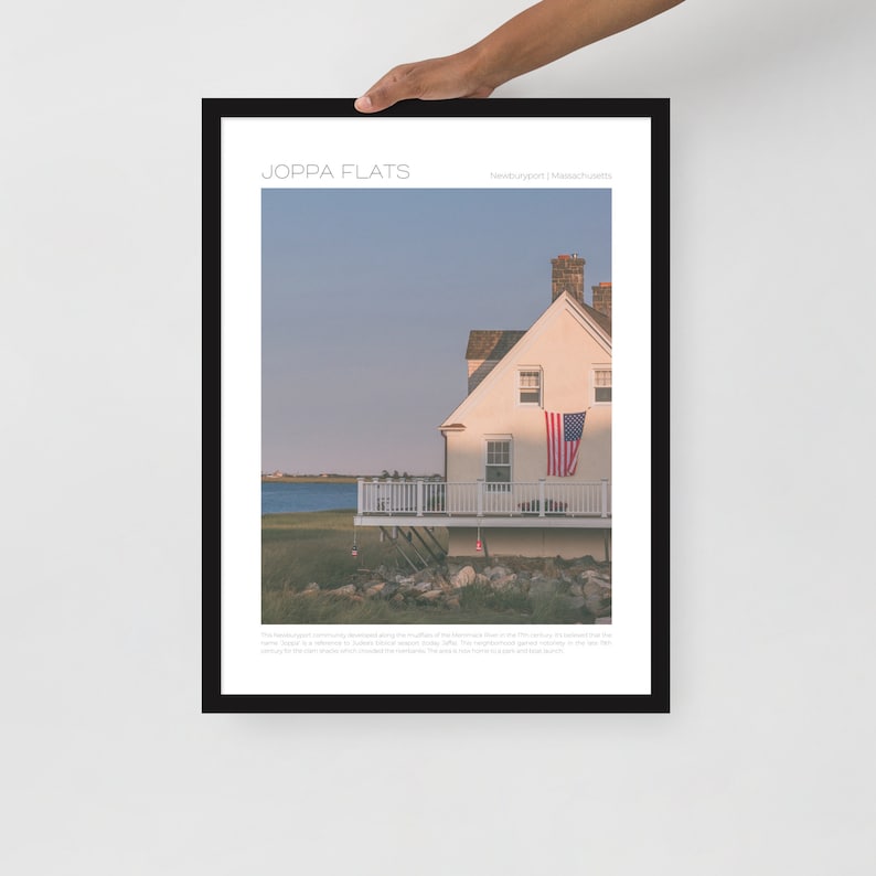 Coastal home at Joppa Flats, Newburyport framed travel poster with art description