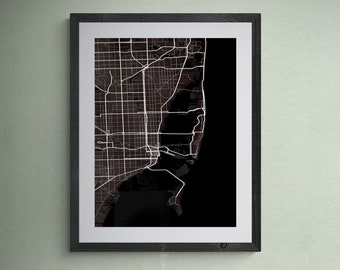 Miami Abstract Map Minimalist Map Modern Art  Printable Wall Art Miami Street Map Home Decor Digital Print Modern Art