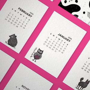 Druckbarer illustrierter Kalender 2025 | Minimalistisches Design in Briefgröße | Faltbar oder doppelseitig