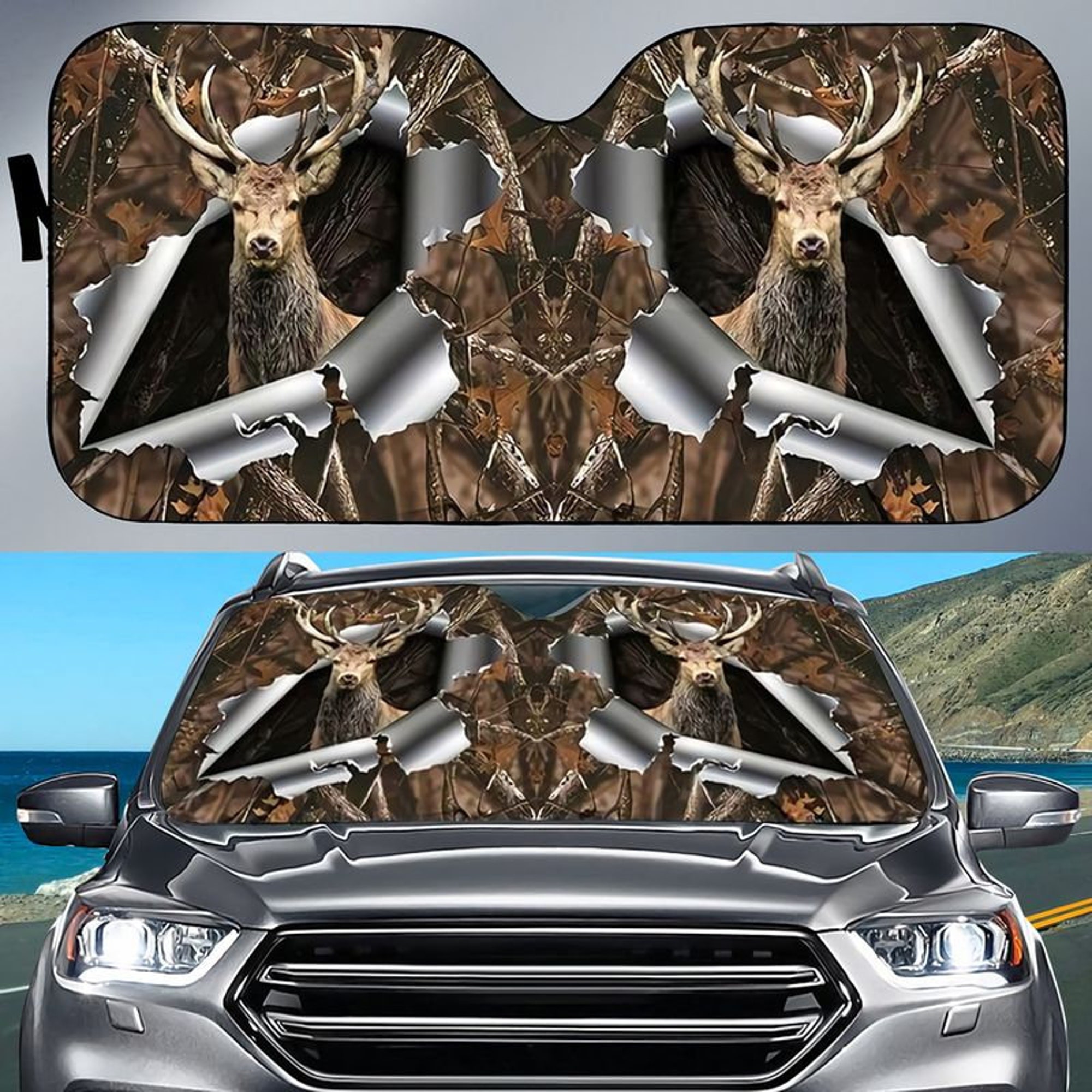 Discover Deer Hunting Torn Car Sunshade Deer Hunting  Car Sunshade