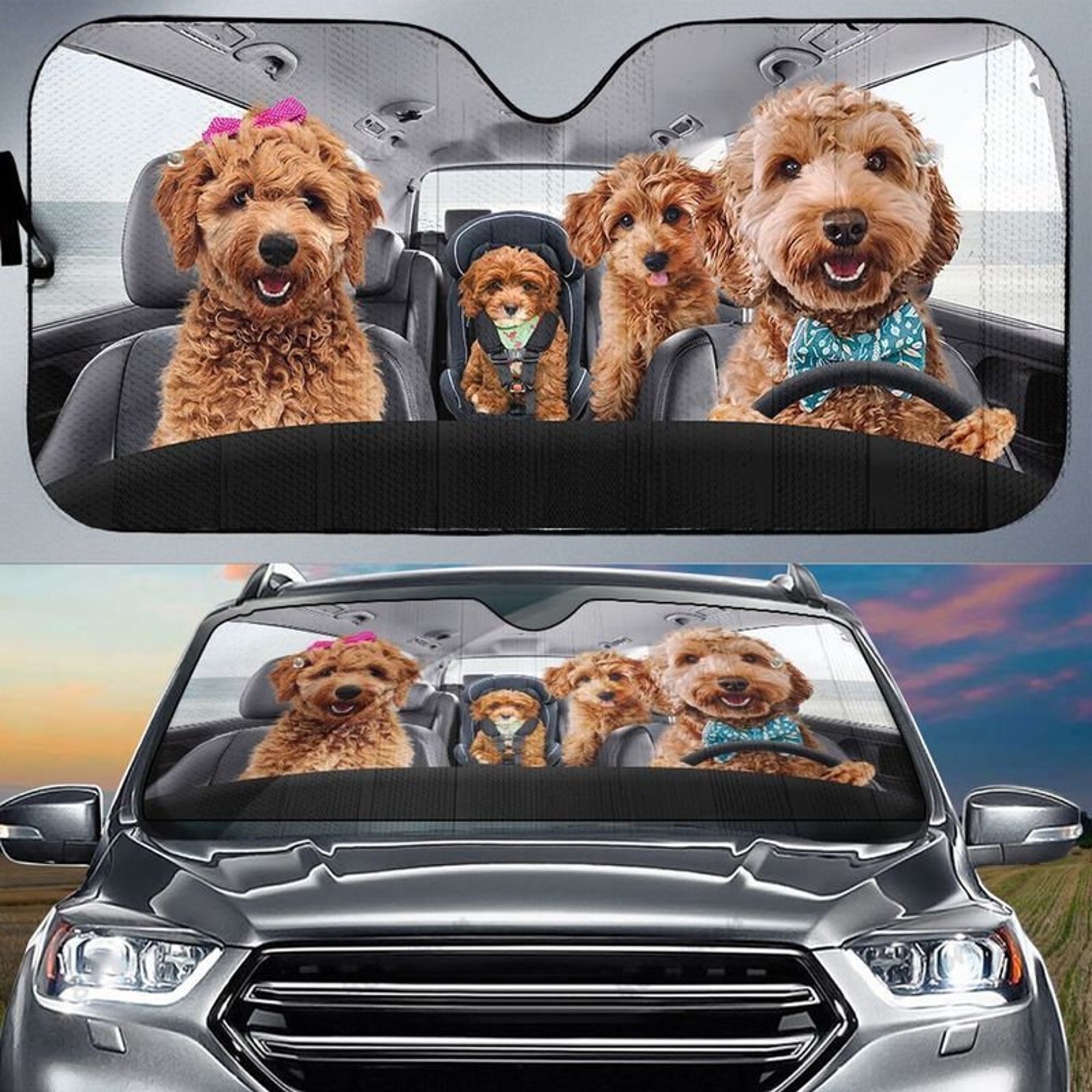 Goldendoodle Dog Family Car Sun Shade Dog Lovers