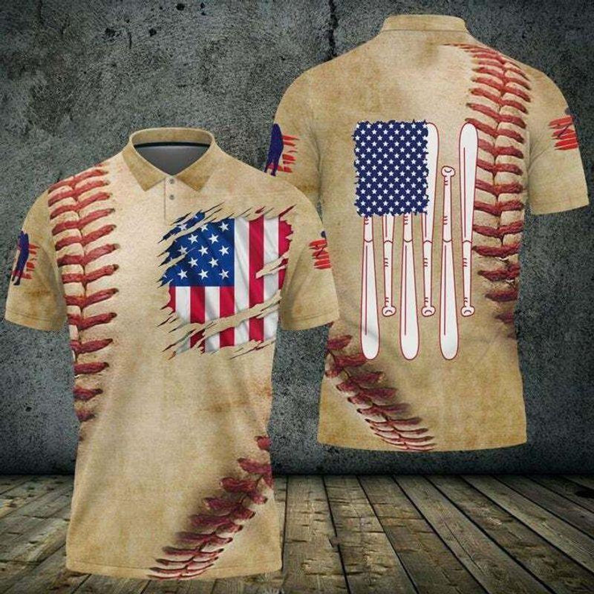 Baseball Ball American Flag Polo Shirt