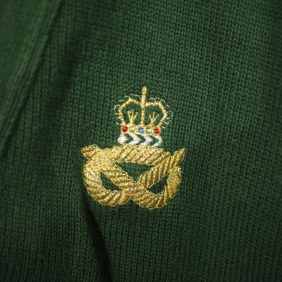 Vintage Green Cardigan with Military Emblem Emera… - image 3