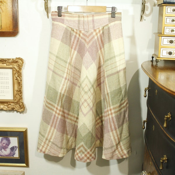 Vintage Pastel Plaid Midi Wool Skirt Vintage Plaid Midi Skirt Vintage 70s Plaid skirt Plaid School Skirt Vintage College Town Skirt