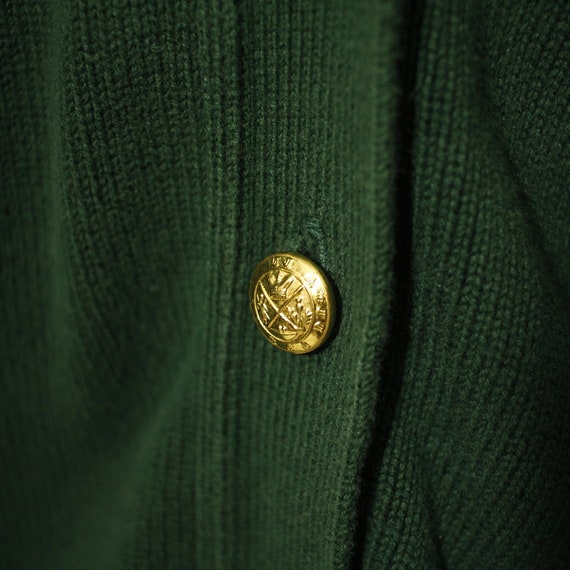 Vintage Green Cardigan with Military Emblem Emera… - image 4