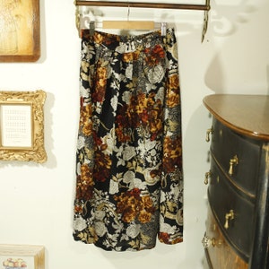 Vintage Fall Skirt Vintage Fall Floral Skirt Fall Print Midi Skirt Vintage Black Midi Skirt