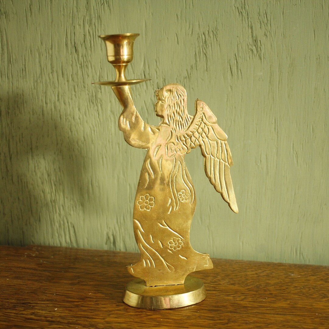Vintage Brass Angel Candlestick Brass Angel Candle Holder Etsy
