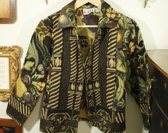 Vintage Green Tapestry Jacket Fruit Pattern Jacket Fruit Colorful Tapestry Jacket Keren Hart Jacket